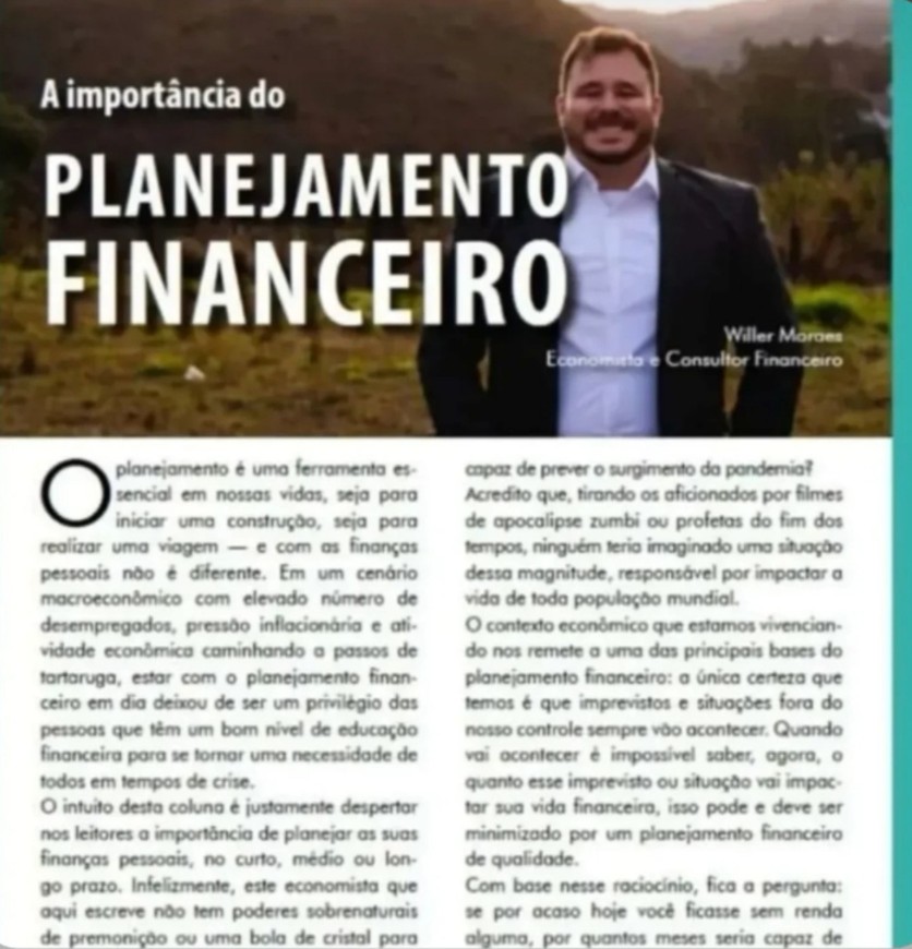 Coluna impressa de Willer Moraes na revista Viva Minas sobre planejamento financeiro