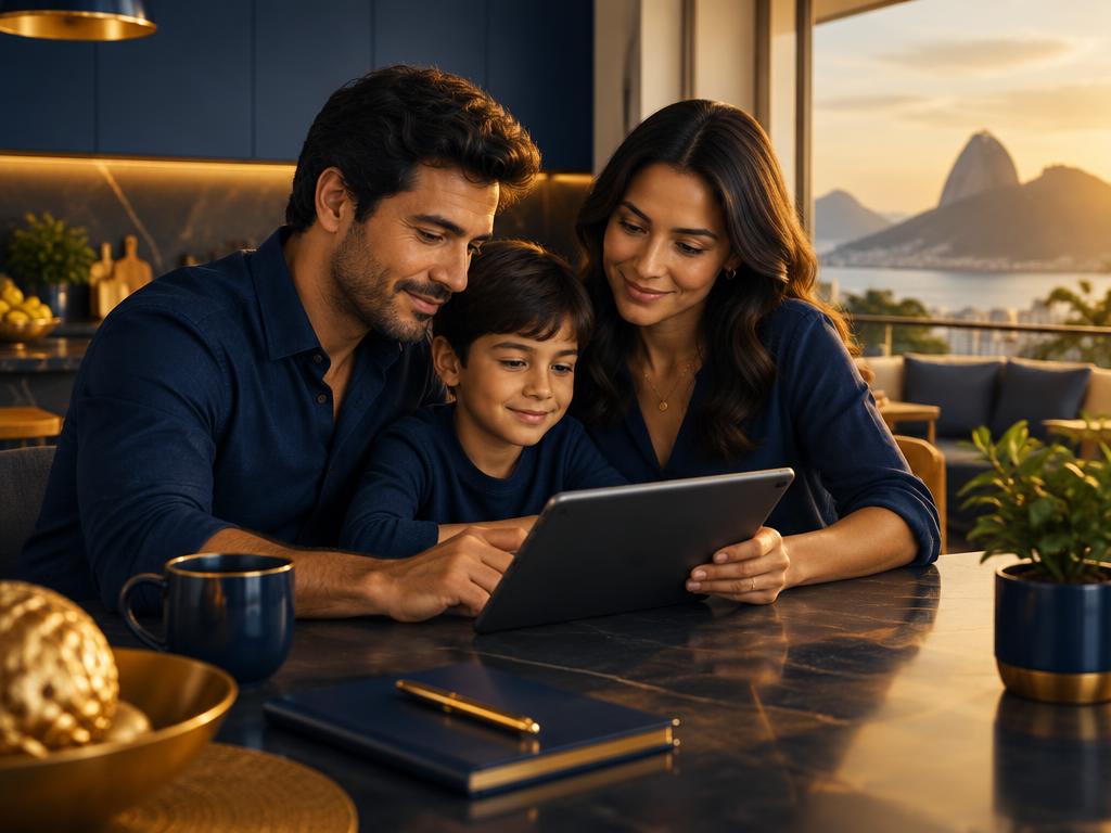 Família revisando o plano financeiro em casa